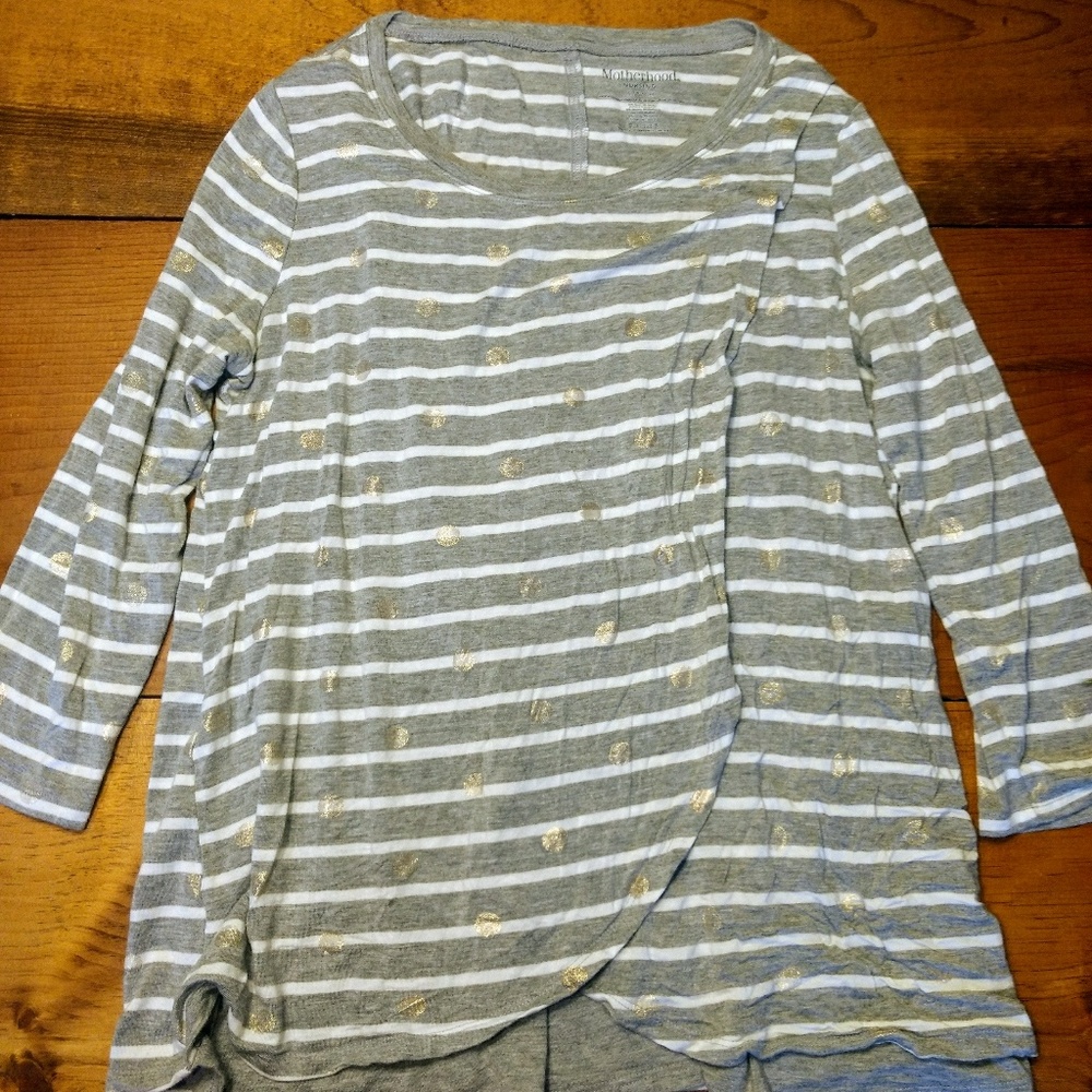 Motherhood Maternity Gray and Gold Nursing Top